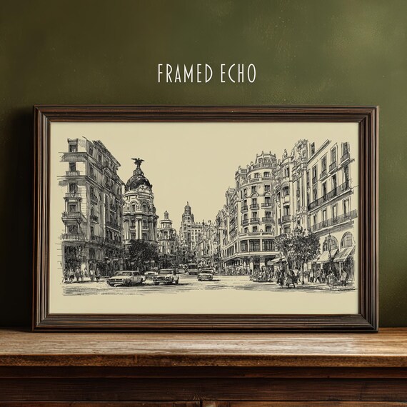 Madrid Street Scene Vintage Sketch Spain Cityscape Art Print