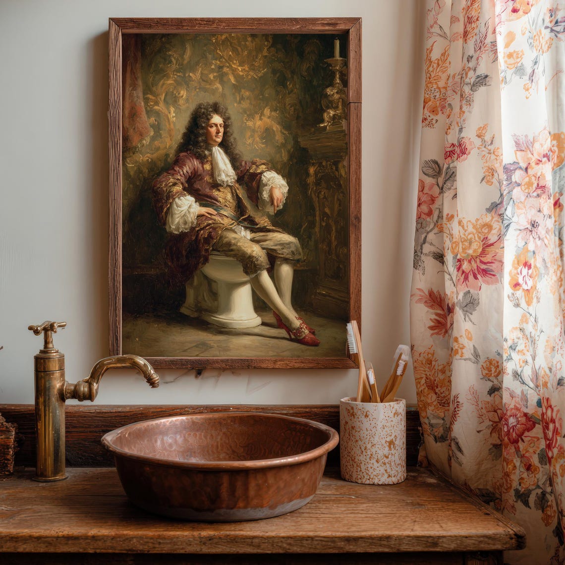 Funny Bathroom Art Louis Xiv King On Toilet Quirky Royal Portrait