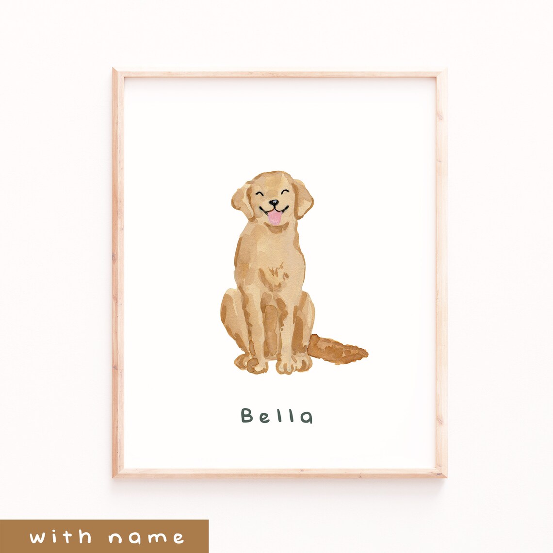Golden Retriever Pet Name Portrait Art Print - Image 2