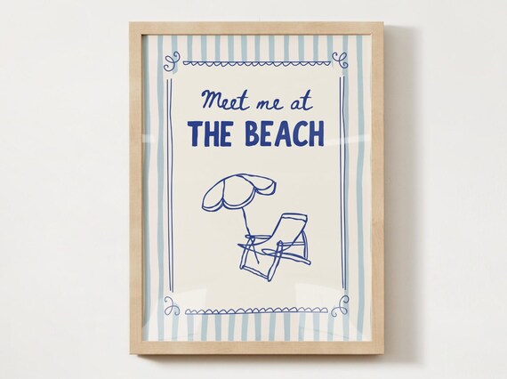 Meet Me at the Beach Striped Umbrella Chair Coastal Quote Poster