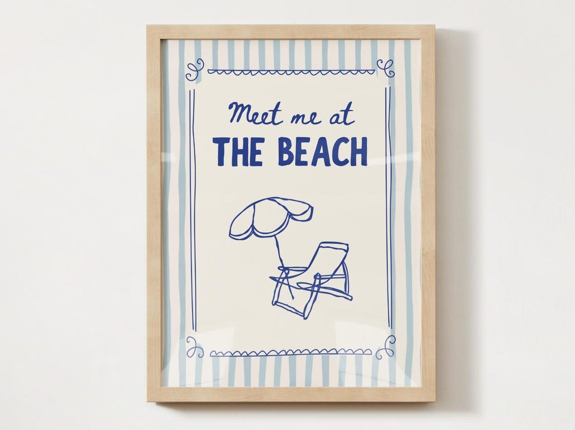 Meet Me at the Beach Striped Umbrella Chair Coastal Quote Poster