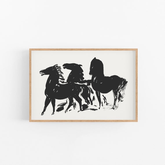 Wild Horses Vintage Minimalist Art Print