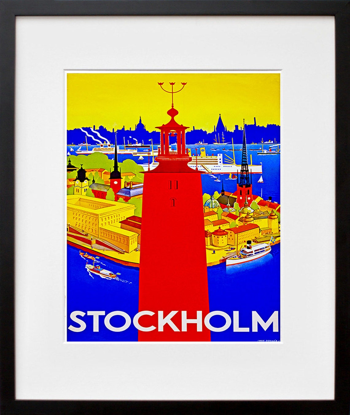 Stockholm Harbor City Hall Tower Vintage Sweden Travel Poster - Image 2