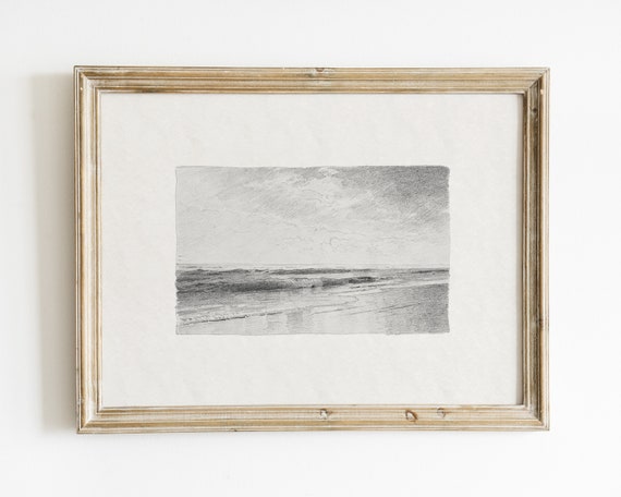Vintage Beach Seascape Art Print, Ocean Landscape