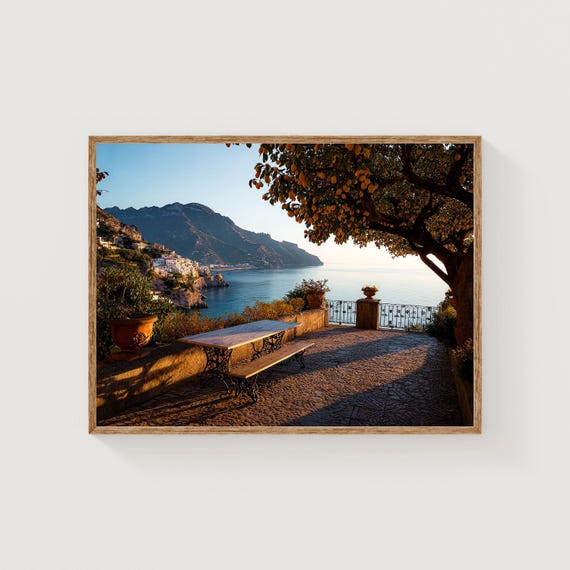 Amalfi Coast Sunset Print Italian Terrace Lemon Tree View
