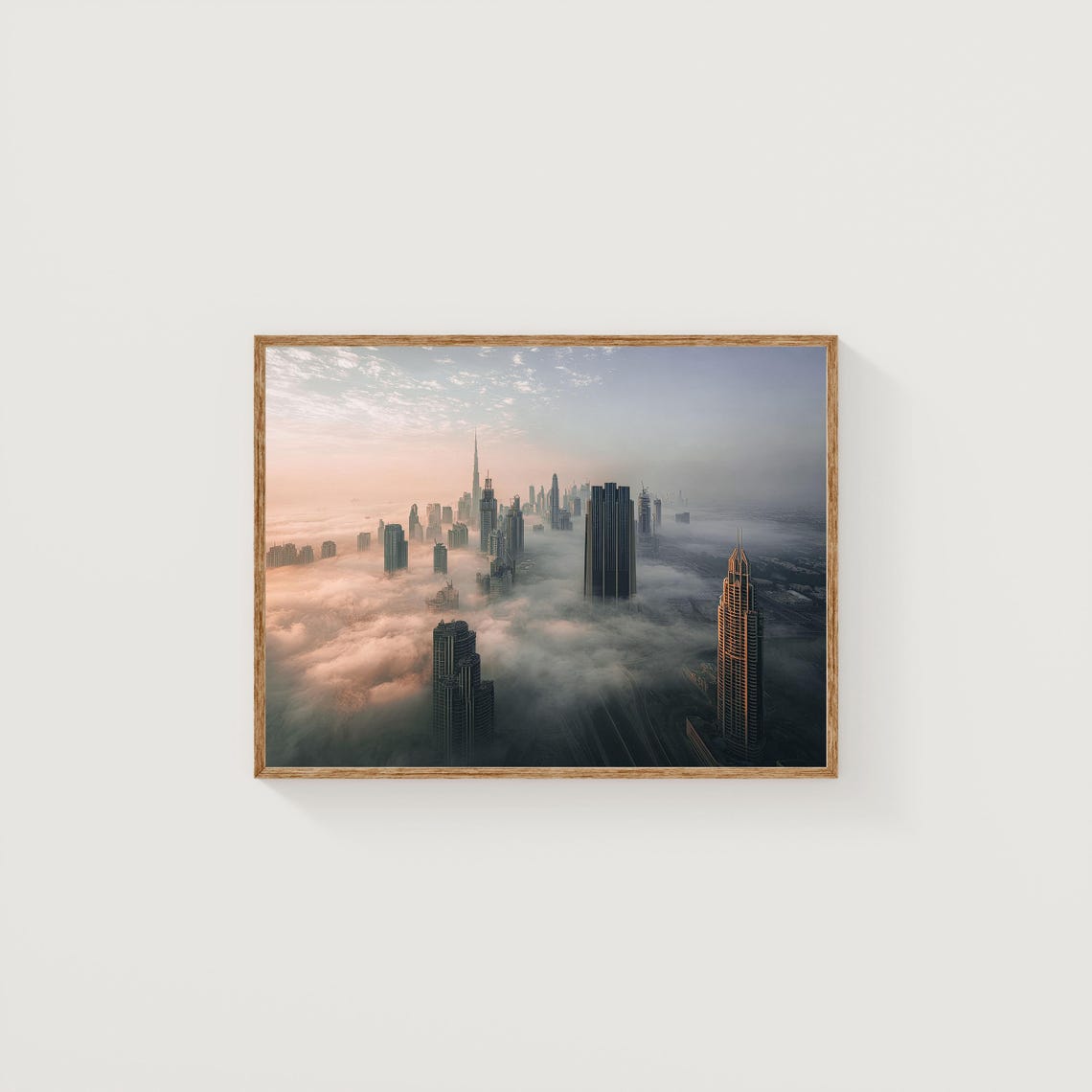 Dubai Skyline Rising Above Morning Fog With Burj Khalifa View Poster