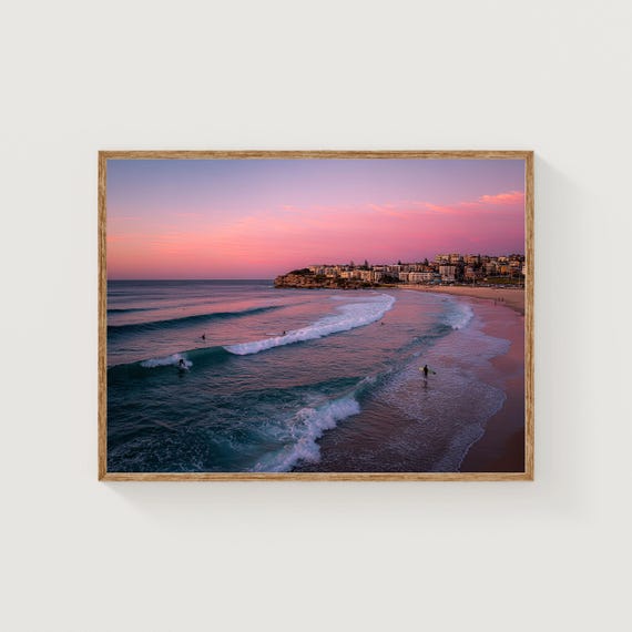 Bondi Beach Sunrise Print Pink Sky Ocean Waves Sydney Coastal Art