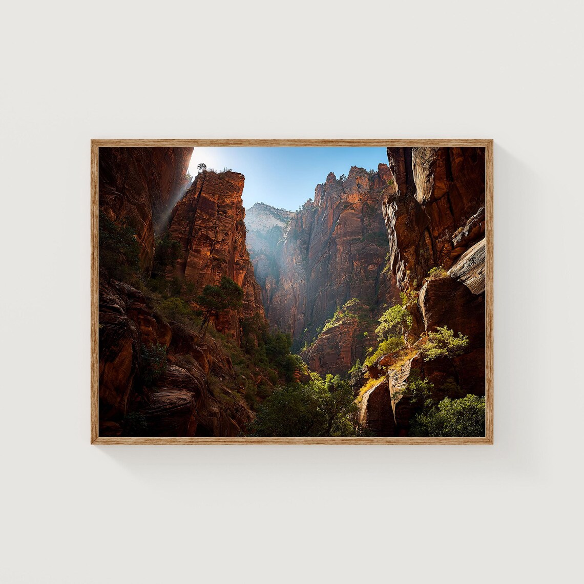 Zion Canyon Red Rock Cliffs Sunlit Desert Landscape Photo Print