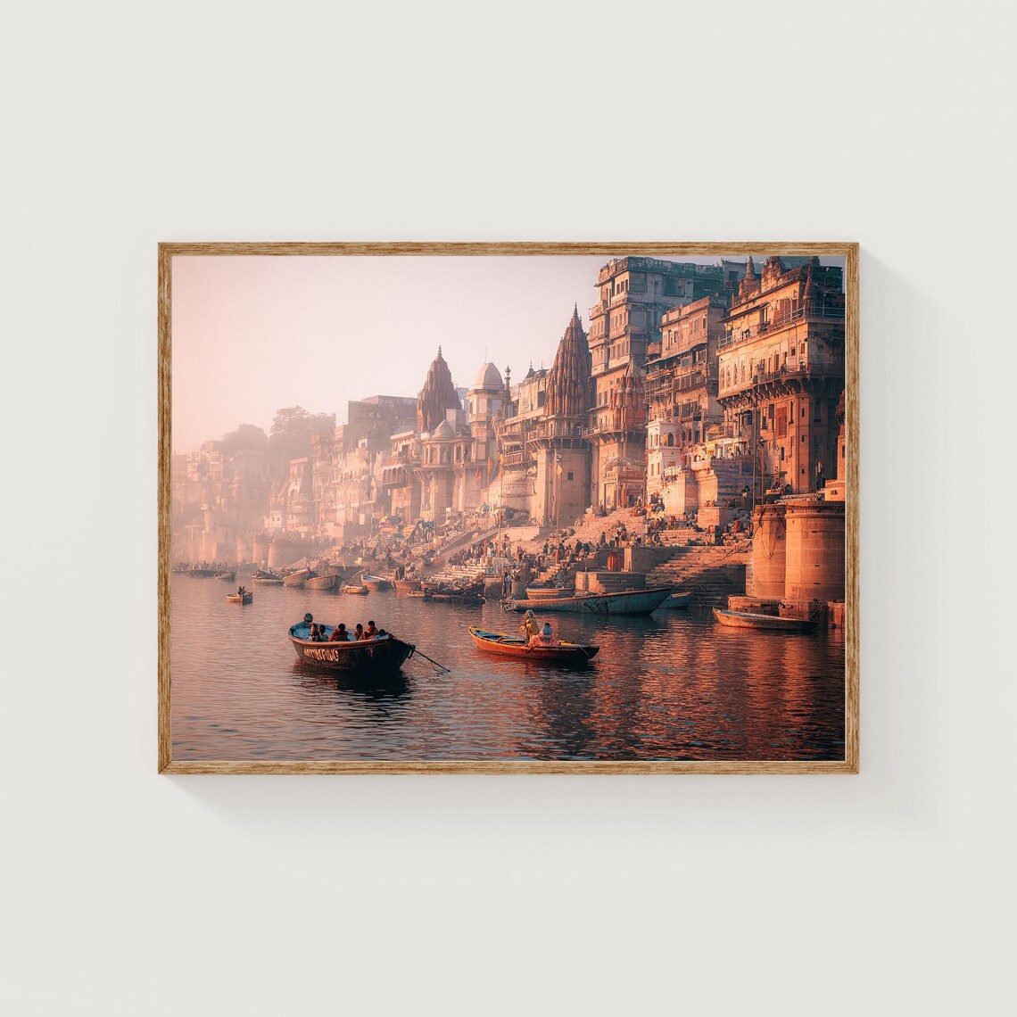 Varanasi Morning Sunrise Ganges River Ghats Boats India Photo Print