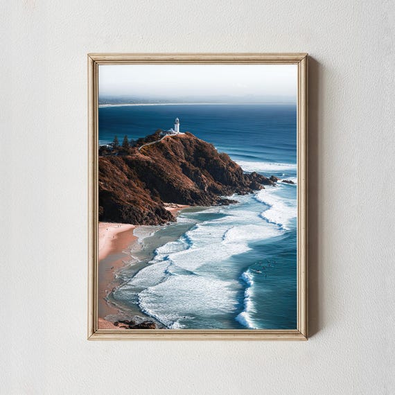 Byron Bay Lighthouse Print Australia Coastal Photography Aerial Beach Waves