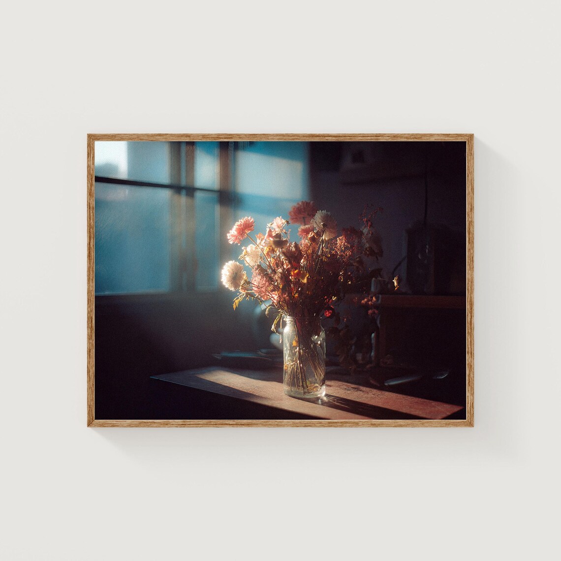 Dried Flower Bouquet Sunlit Window Moody Still Life Photo Poster