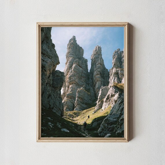 Rock Spires Mountain Trail Hikers Alpine Limestone Peaks Poster