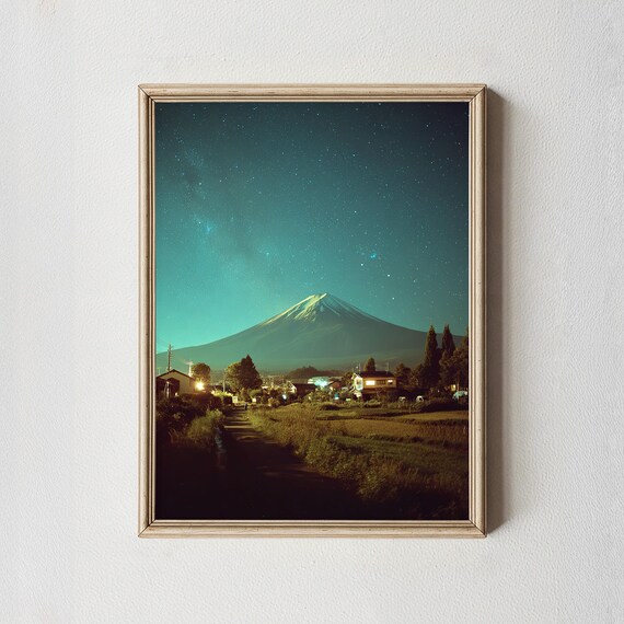 Mount Fuji Night Sky Village Photography Print