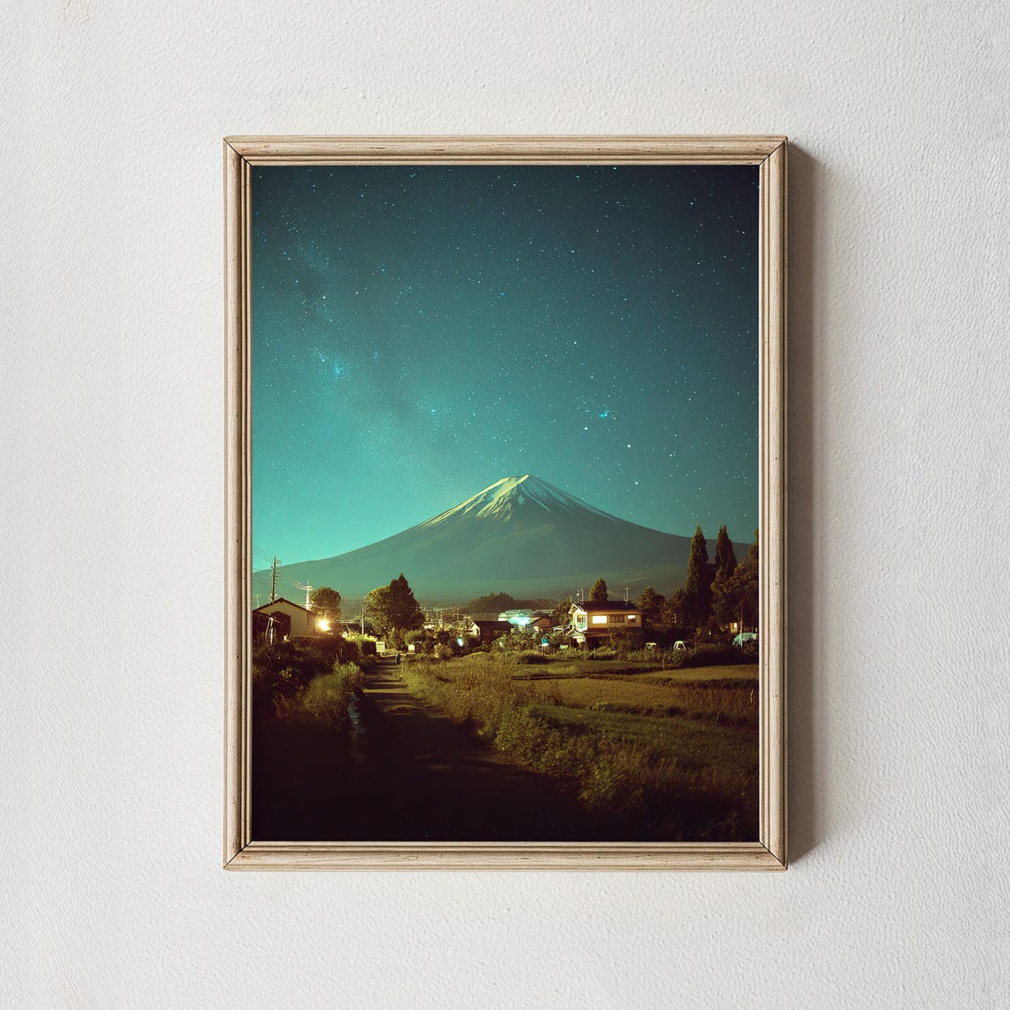 Mount Fuji Night Sky Village Photography Print