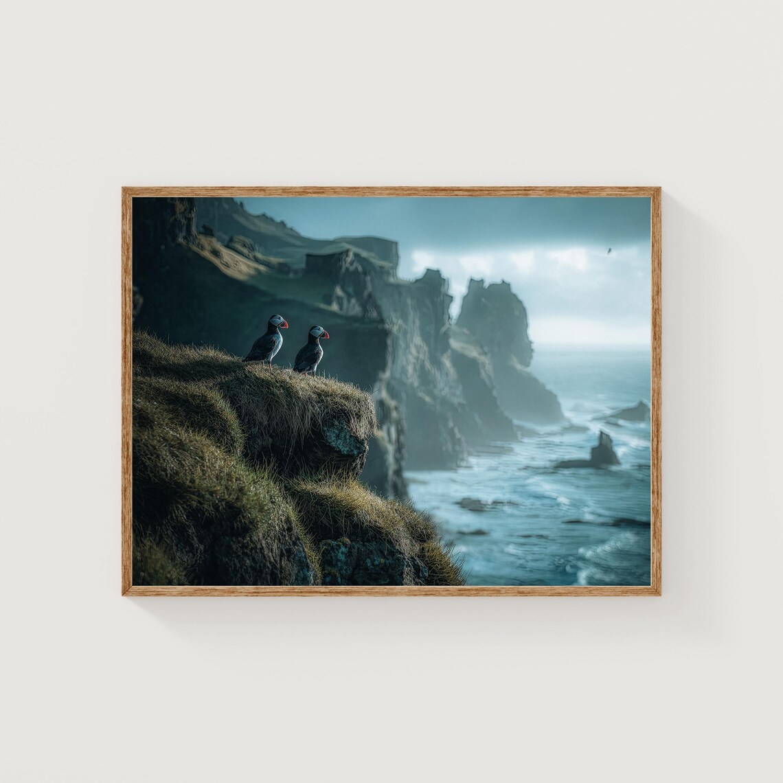 Atlantic Puffins on Iceland Coastal Cliff Fine Art Photo Print