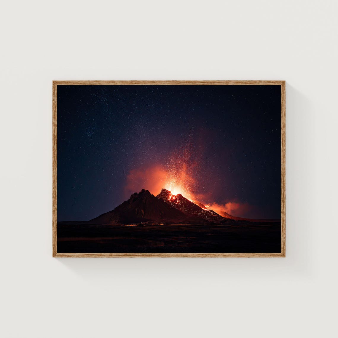 Iceland Fagradalsfjall Volcano Eruption Starry Night Sky Poster