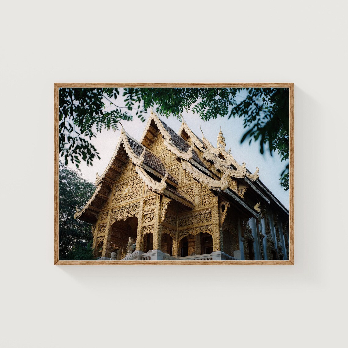 Chiang Mai Thailand Sunlit Carved Ornate Golden Temple Detail Print