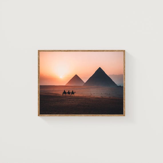 Pyramids Of Giza Sunset Print Egypt Camel Desert Fine Art