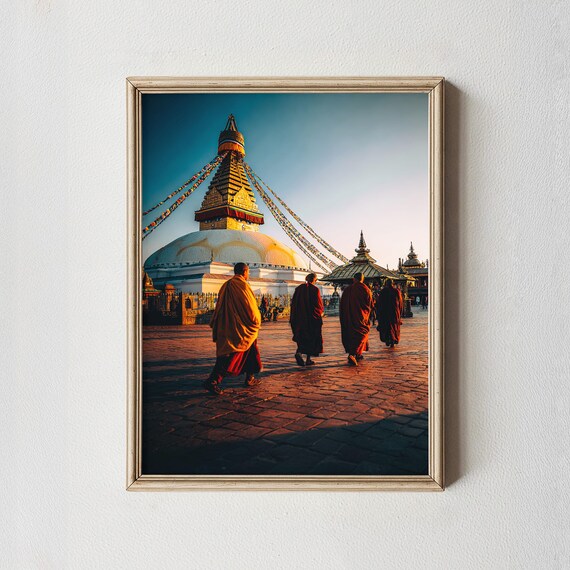 Boudhanath Stupa Print Buddhist Monks Kathmandu Nepal