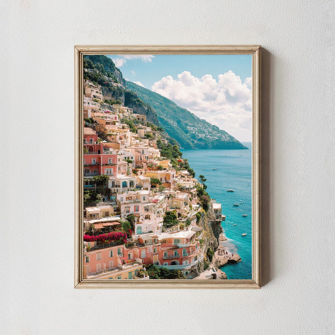 Positano Amalfi Coast Pastel Houses Cliffs Turquoise Sea Wall Art