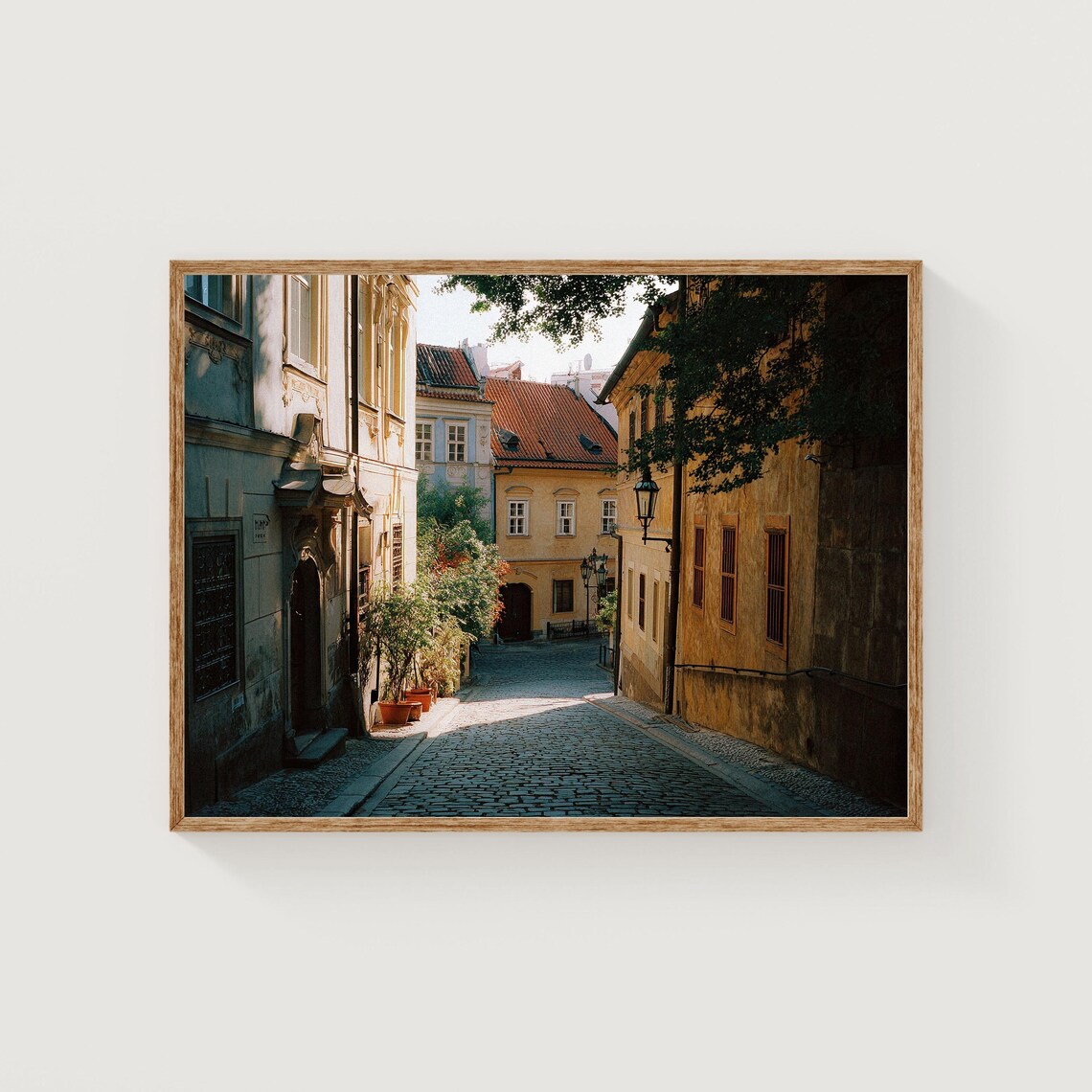 Sunlit Old European Alley with Red Tile Roofs Photography Poster