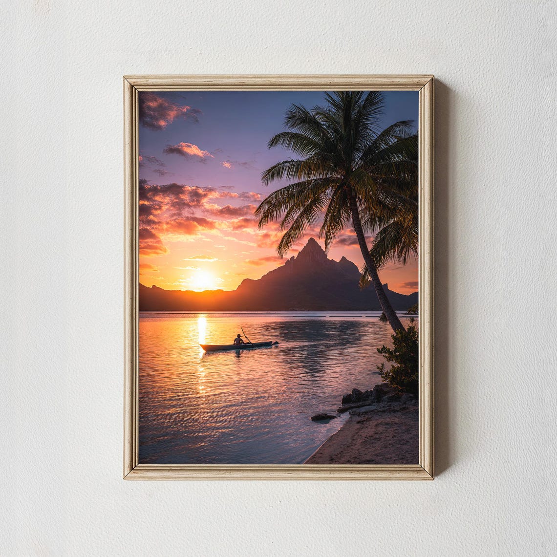 Bora Sunset Print Palm Tree Lagoon Tropical Island Wall Art