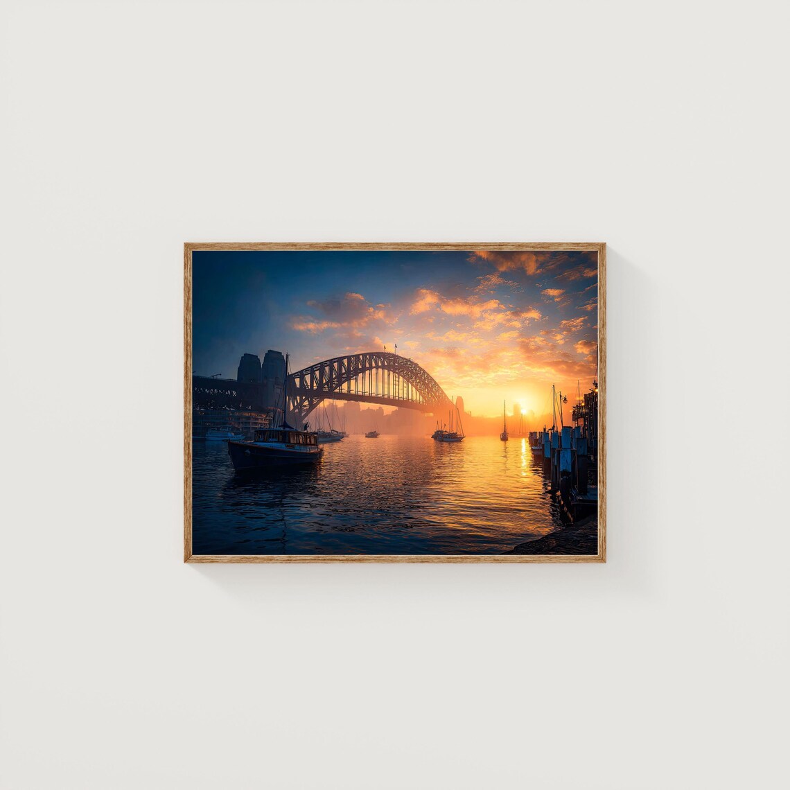 Sydney Harbour Bridge Sunrise Boats Golden Hour City Photo Wall Art