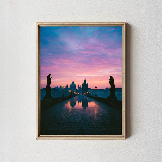 Charles Bridge Pink Sunrise Photography Wall Art