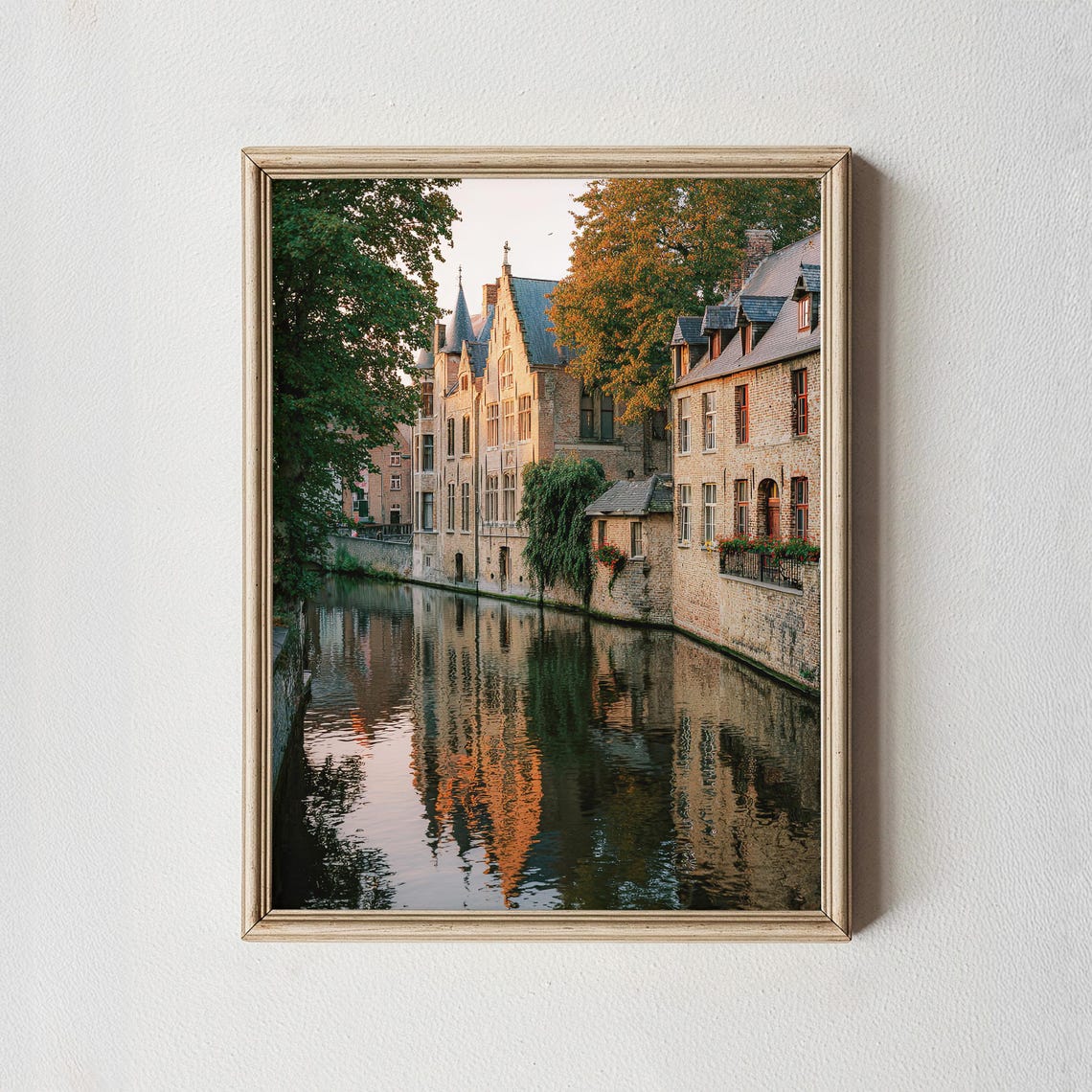 Bruges Canal Sunset Photography Medieval Architecture Reflection Print