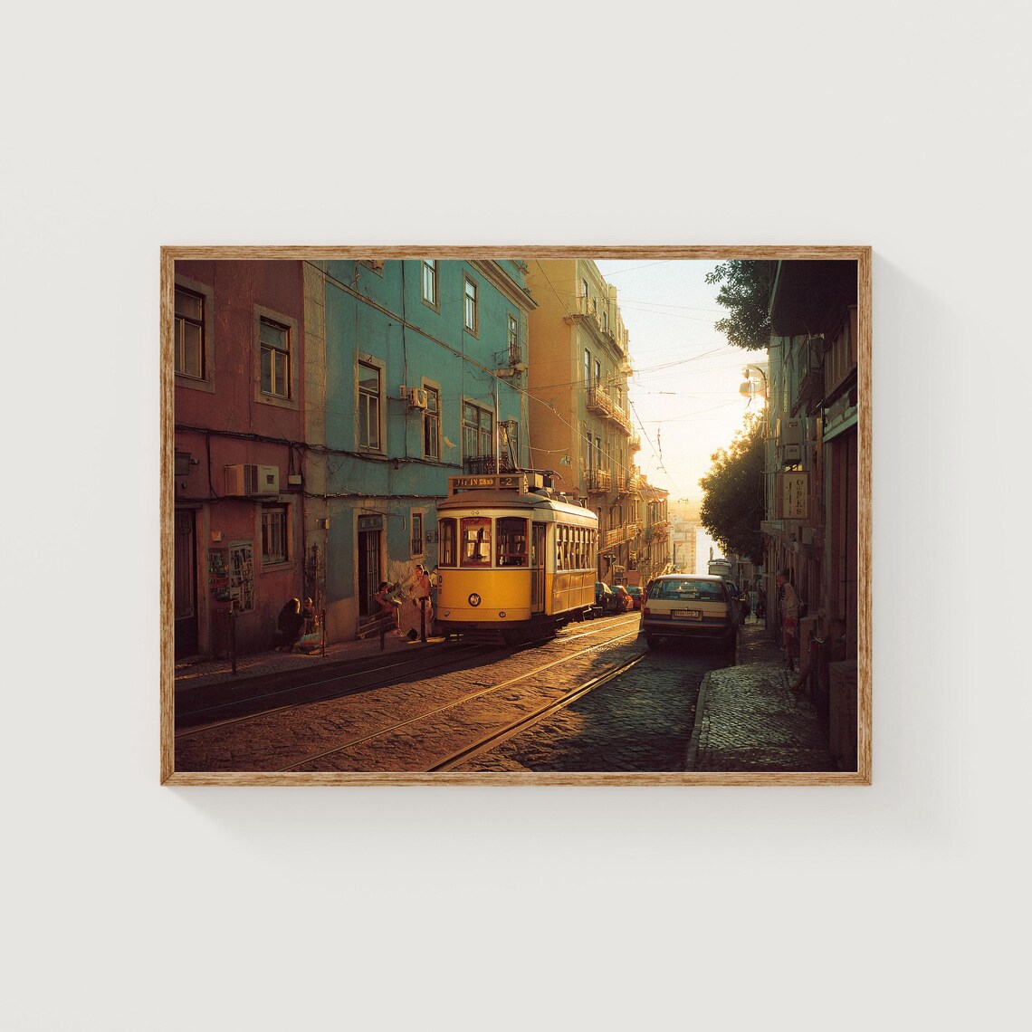 Lisbon Yellow Tram Golden Hour Old Town Street Photography Print