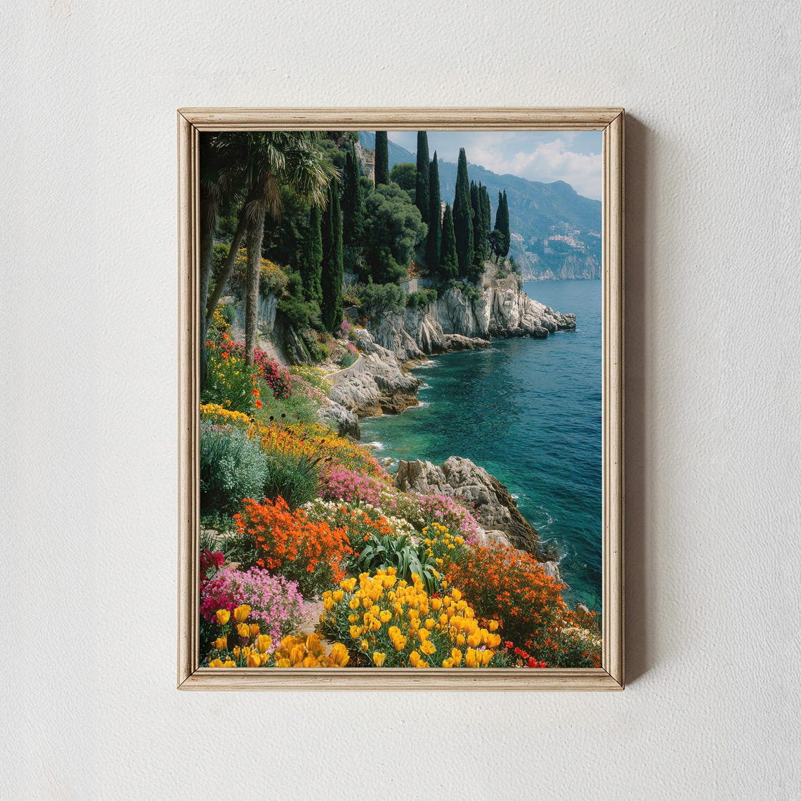 Italian Riviera Flower Cliff Mediterranean Coastline View Poster