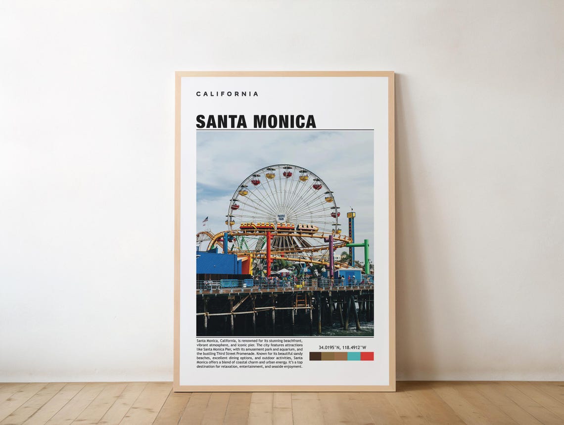 Santa Monica Pier Ferris Wheel California Beach Travel Poster