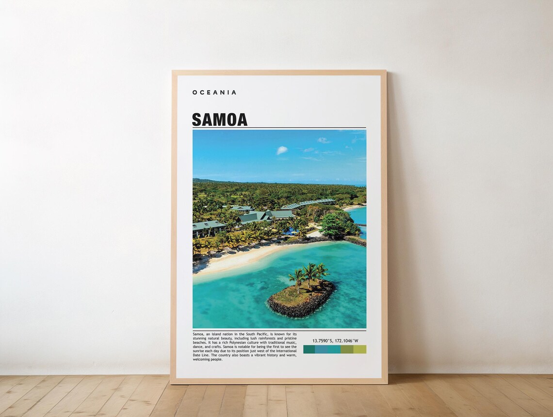 Samoa Oceania Tropical Beach Lagoon Aerial Island Travel Poster
