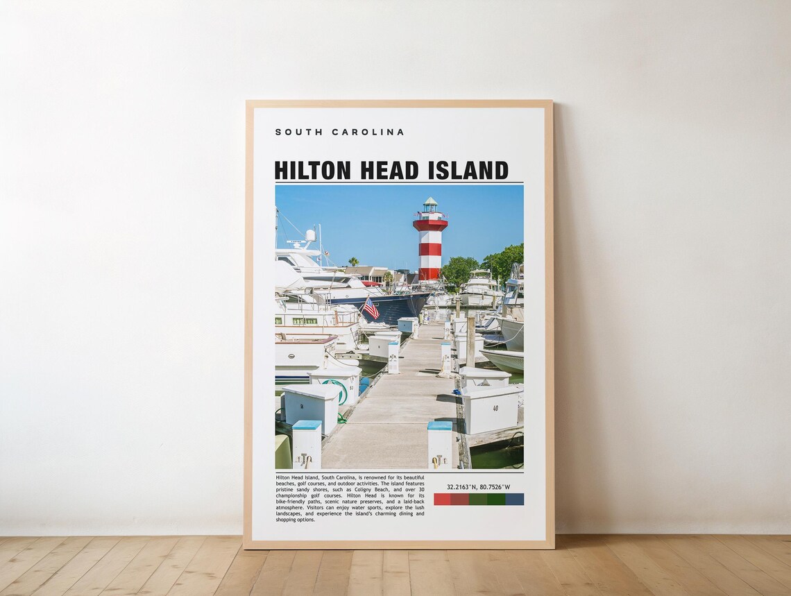 Hilton Head Island South Carolina Marina Lighthouse Travel Poster