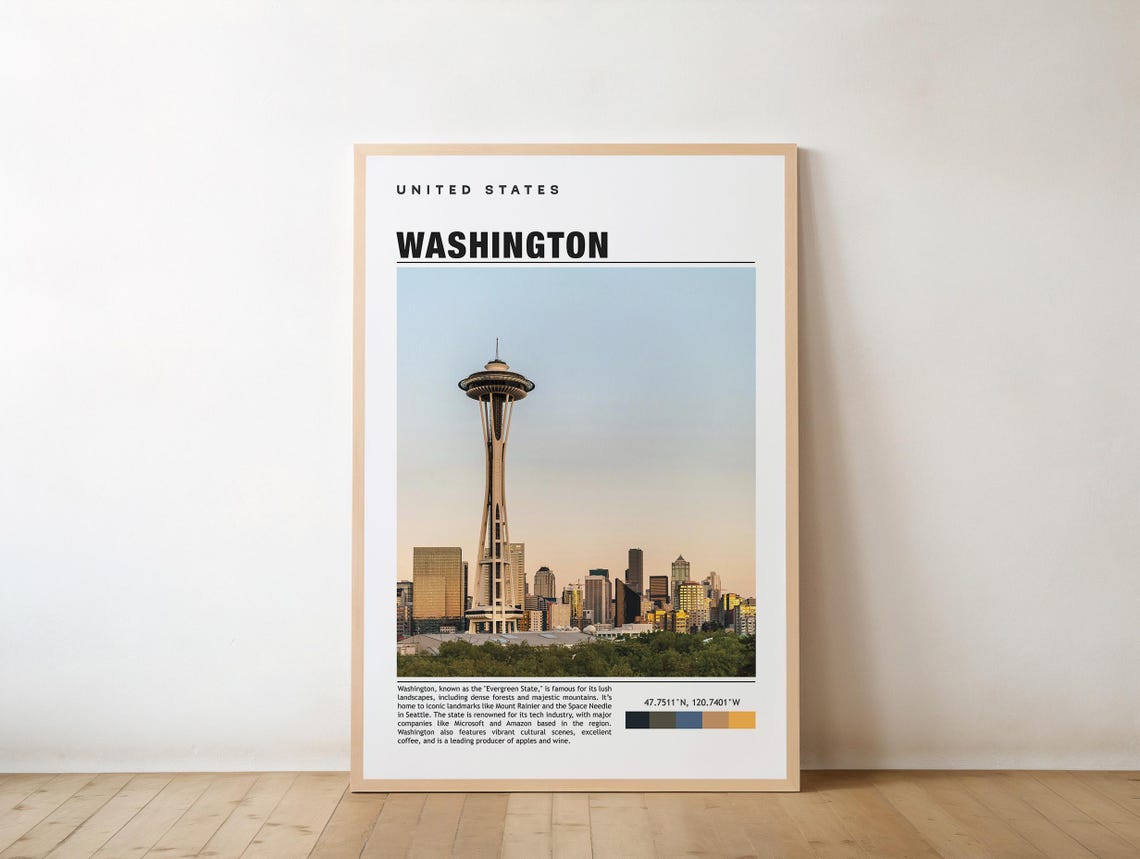 Iconic Washington State Seattle Space Needle Photo Travel Poster