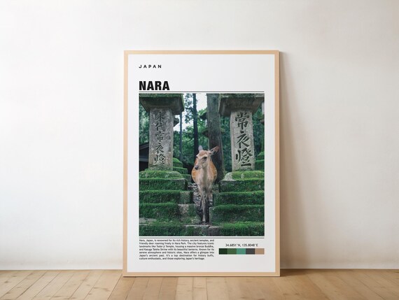Nara Japan Sacred Deer Moss Stone Lanterns Travel Photo Poster