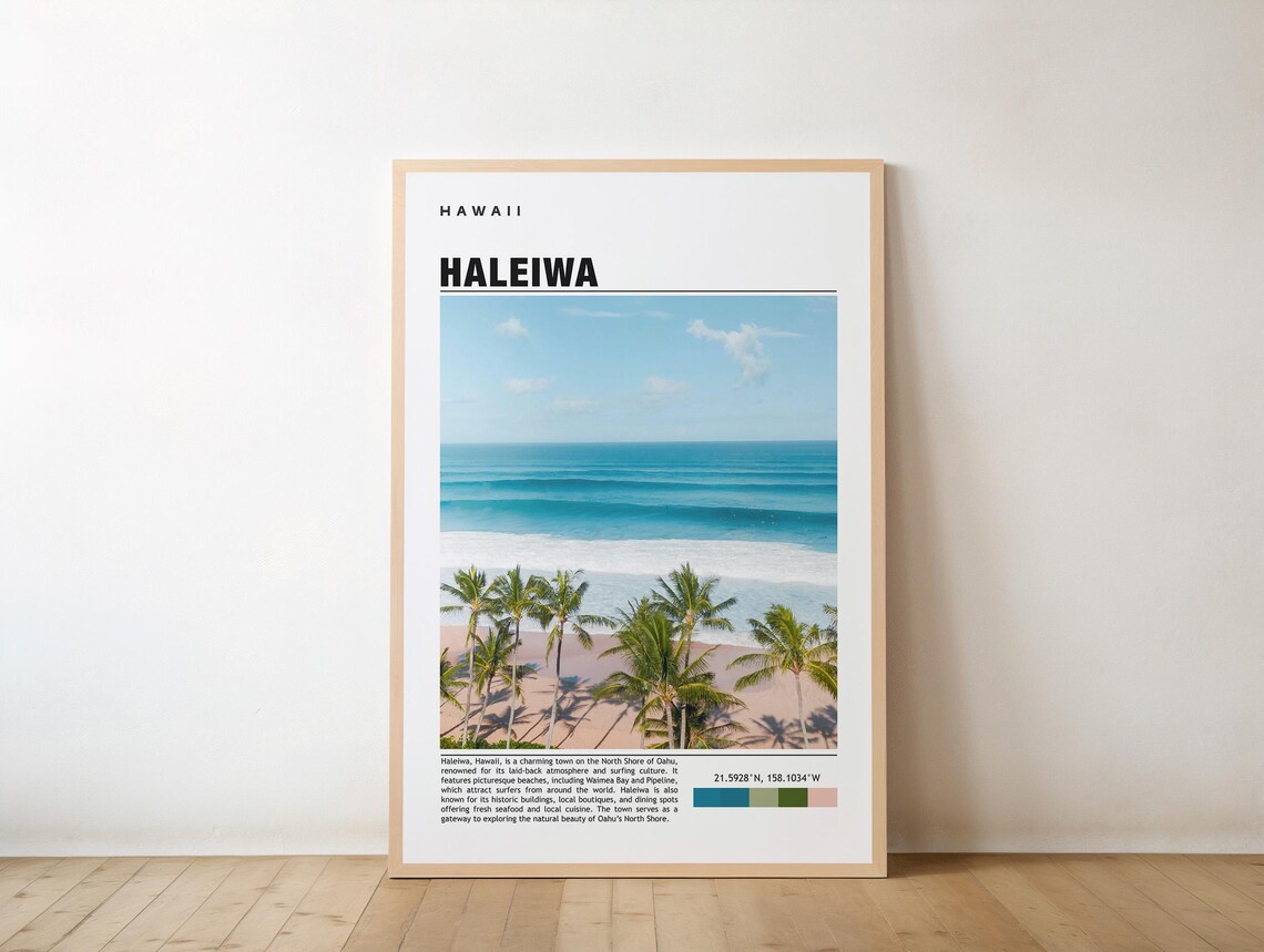 Haleiwa Hawaii North Shore Surf Beach Palm Trees Travel Poster