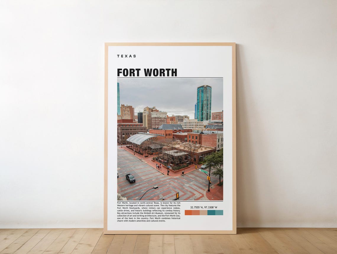 Fort Worth Texas Downtown Skyline with Historic Brick Buildings Poster