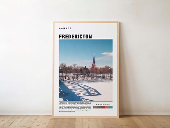 Fredericton New Brunswick Canada Travel Poster with Winter River Scene