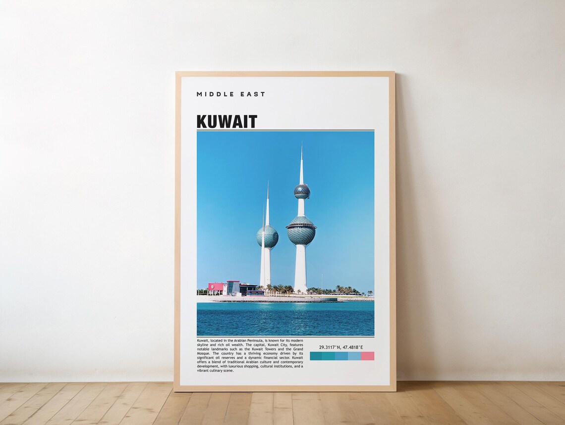 Kuwait City Towers Over the Arabian Gulf Middle East Travel Poster