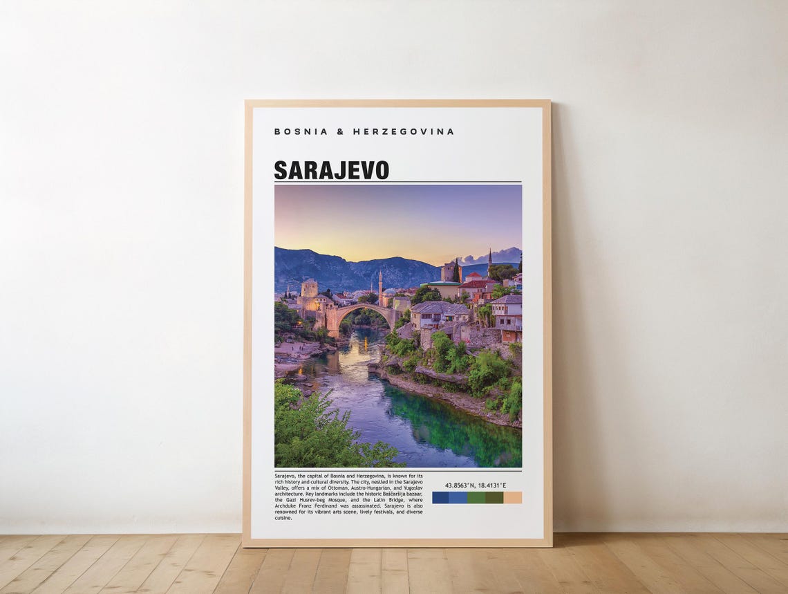 Mostar Stari Most Old Bridge Sunset Photography Travel Poster