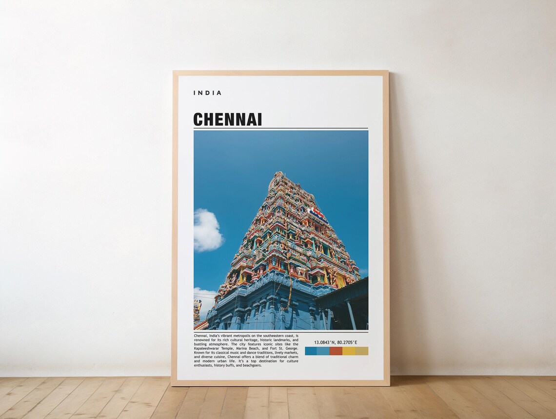 Chennai India Temple Tower Travel Photography Poster Culture