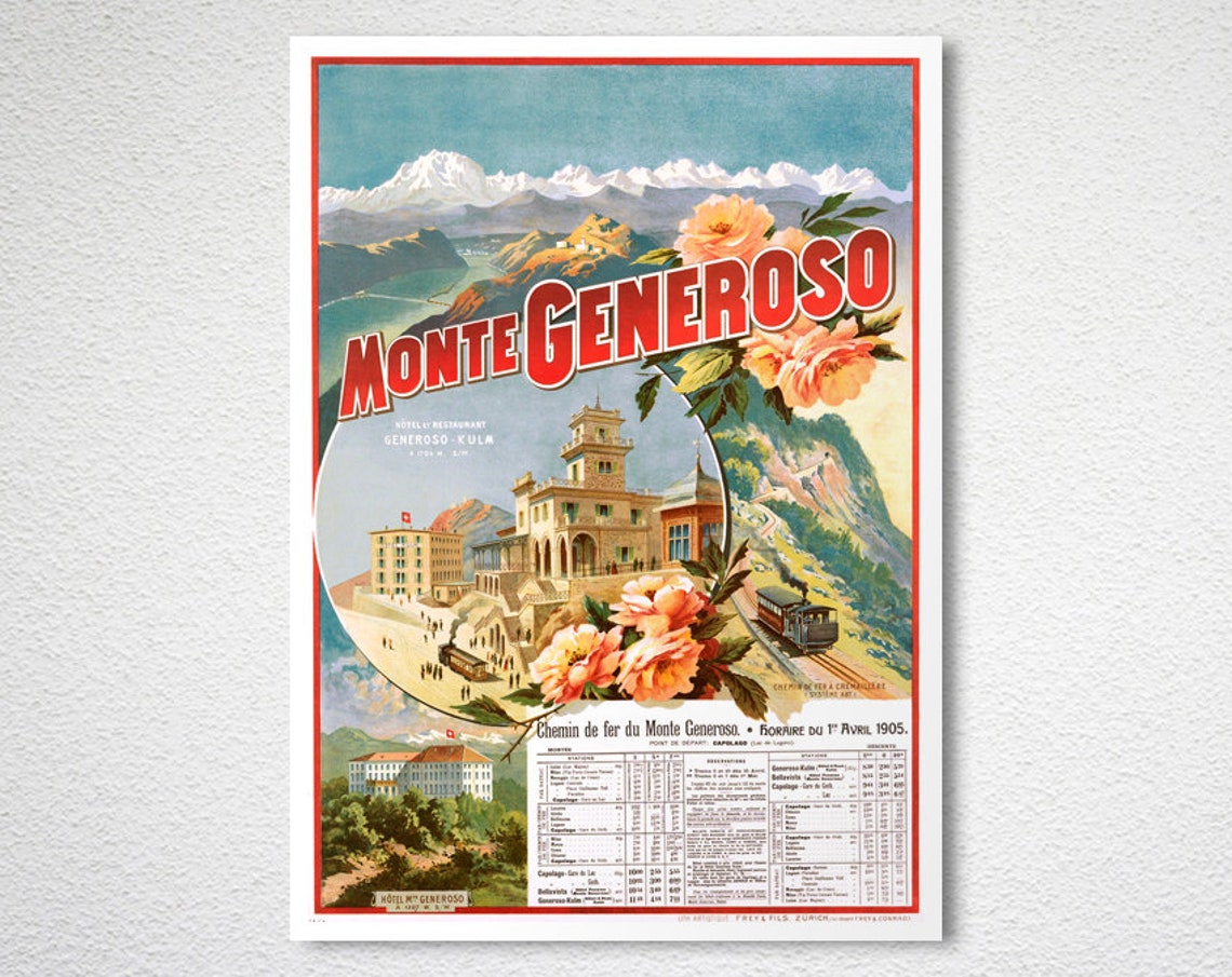 Monte Generoso Switzerland 1905 Railway Vintage Travel Poster - Image 2