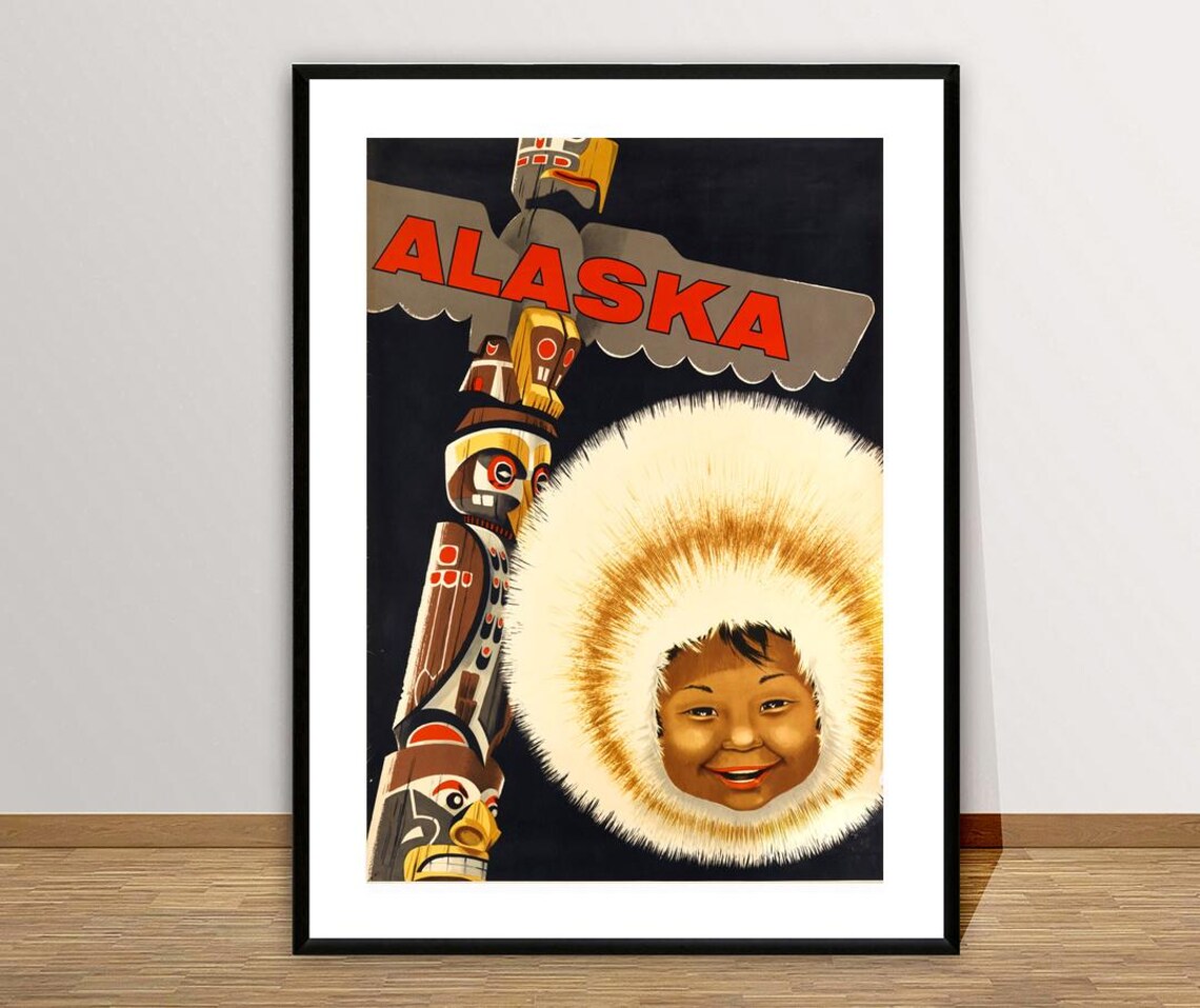Alaska Totem Pole Fur Hood Child Retro Arctic Vintage Travel Poster - Image 3