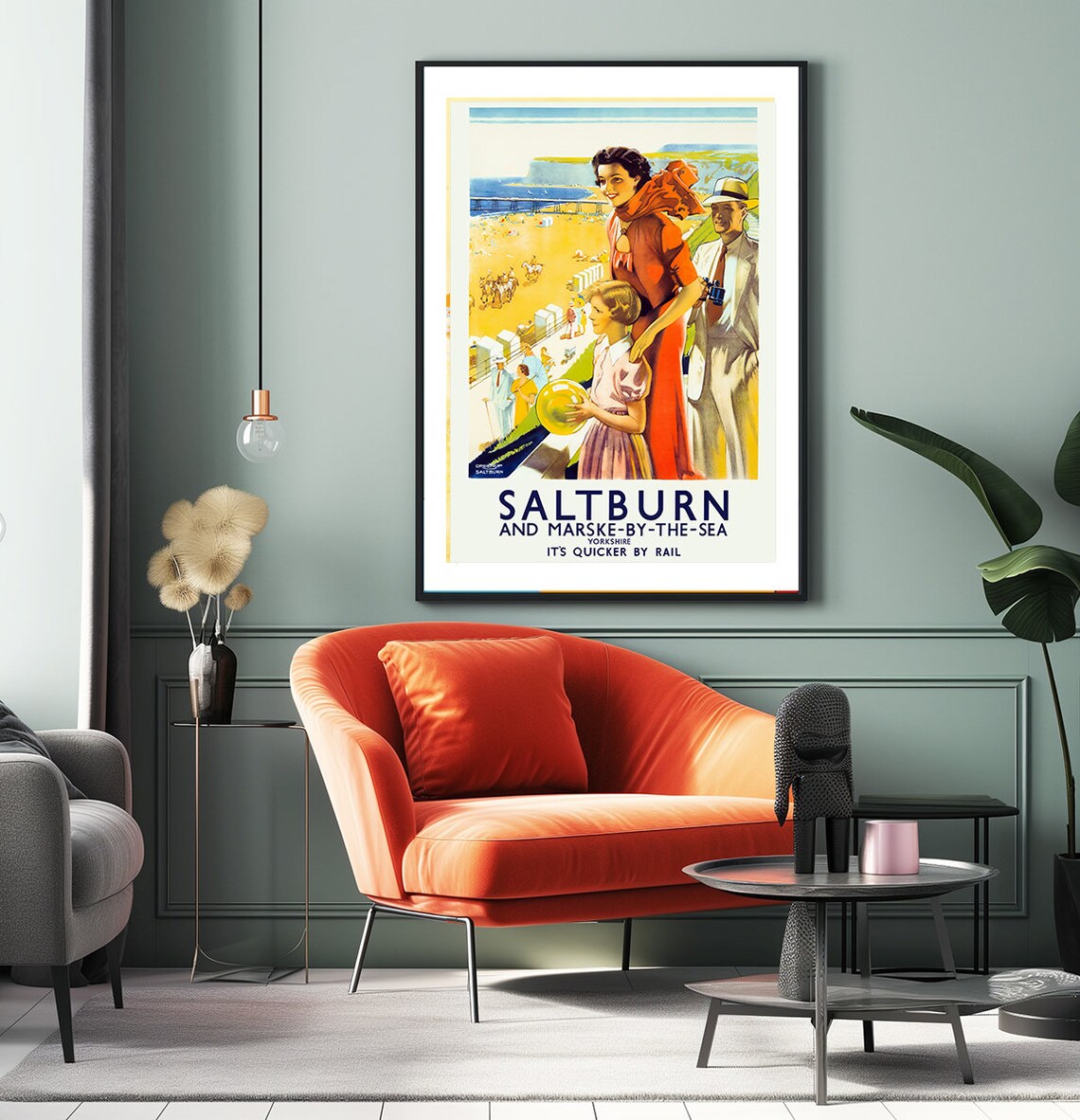 Saltburn and Marske by the Sea Yorkshire Vintage Beach Travel Poster - Image 2