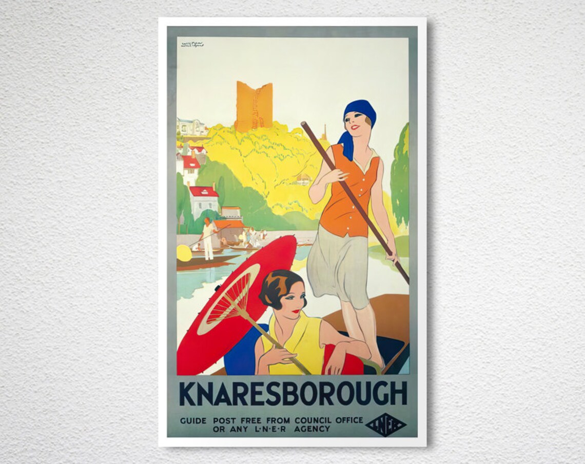 Knaresborough LNER Vintage English Scenic Riverside Boating Poster - Image 2
