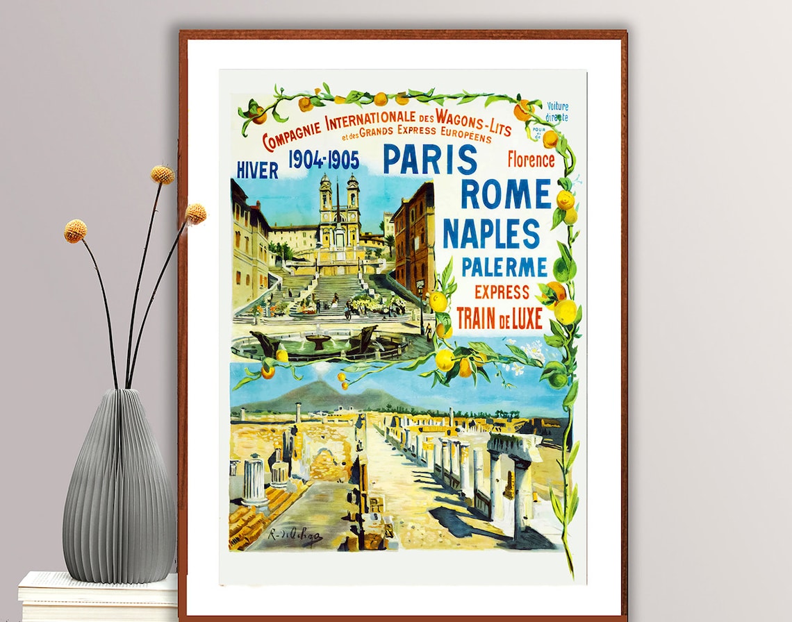 Wagons Lits Paris Rome Naples Palermo 1904 Train Travel Poster - Image 2