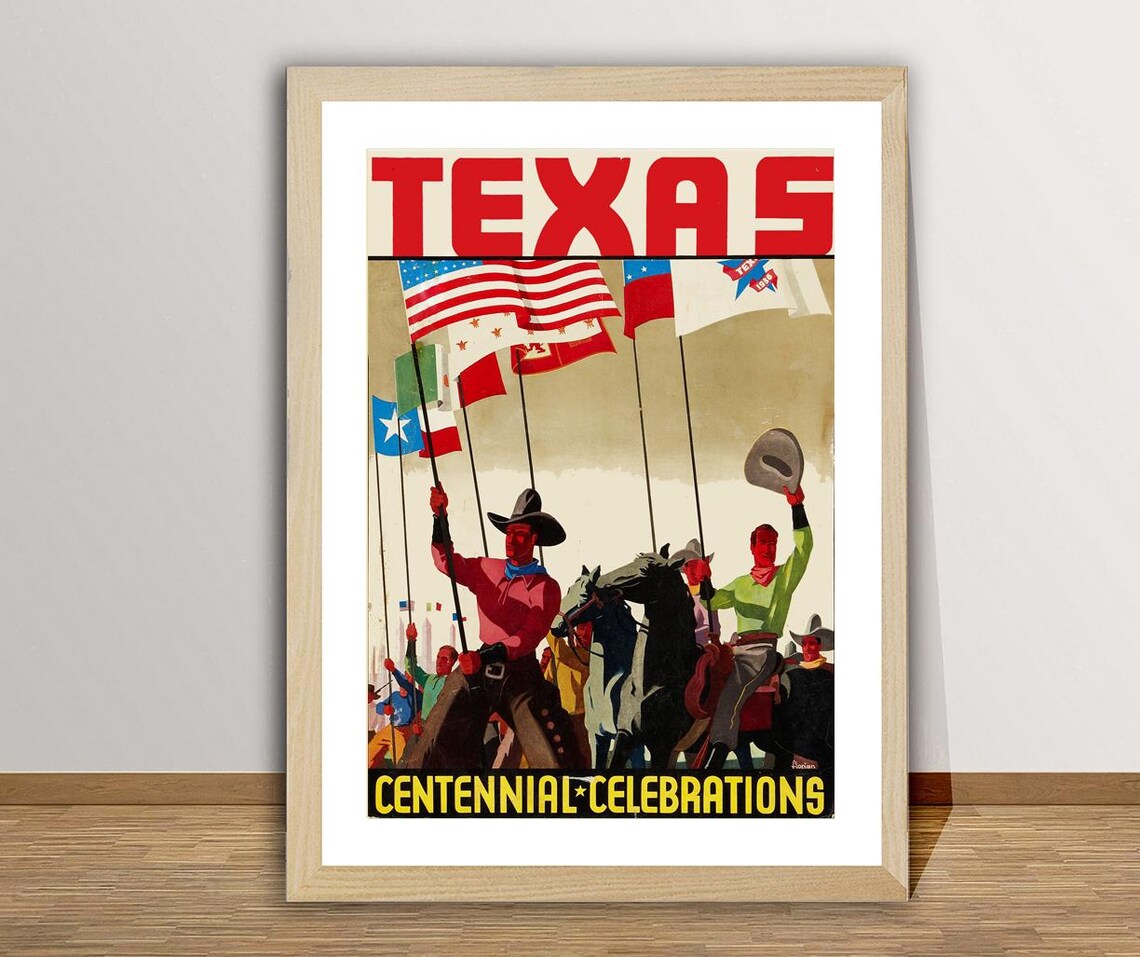 Texas Centennial Celebrations Cowboys Flags Vintage Parade Poster - Image 3