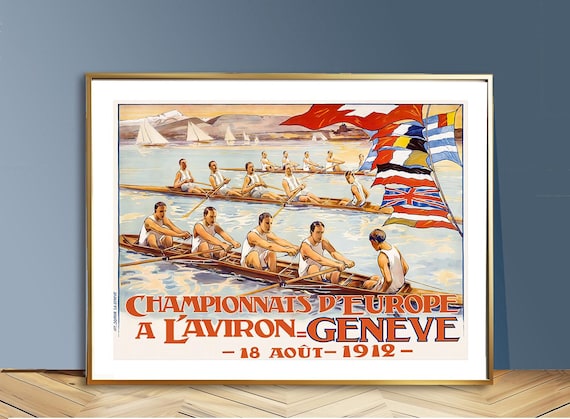 Geneva 1912 Vintage Rowing Race Travel Poster