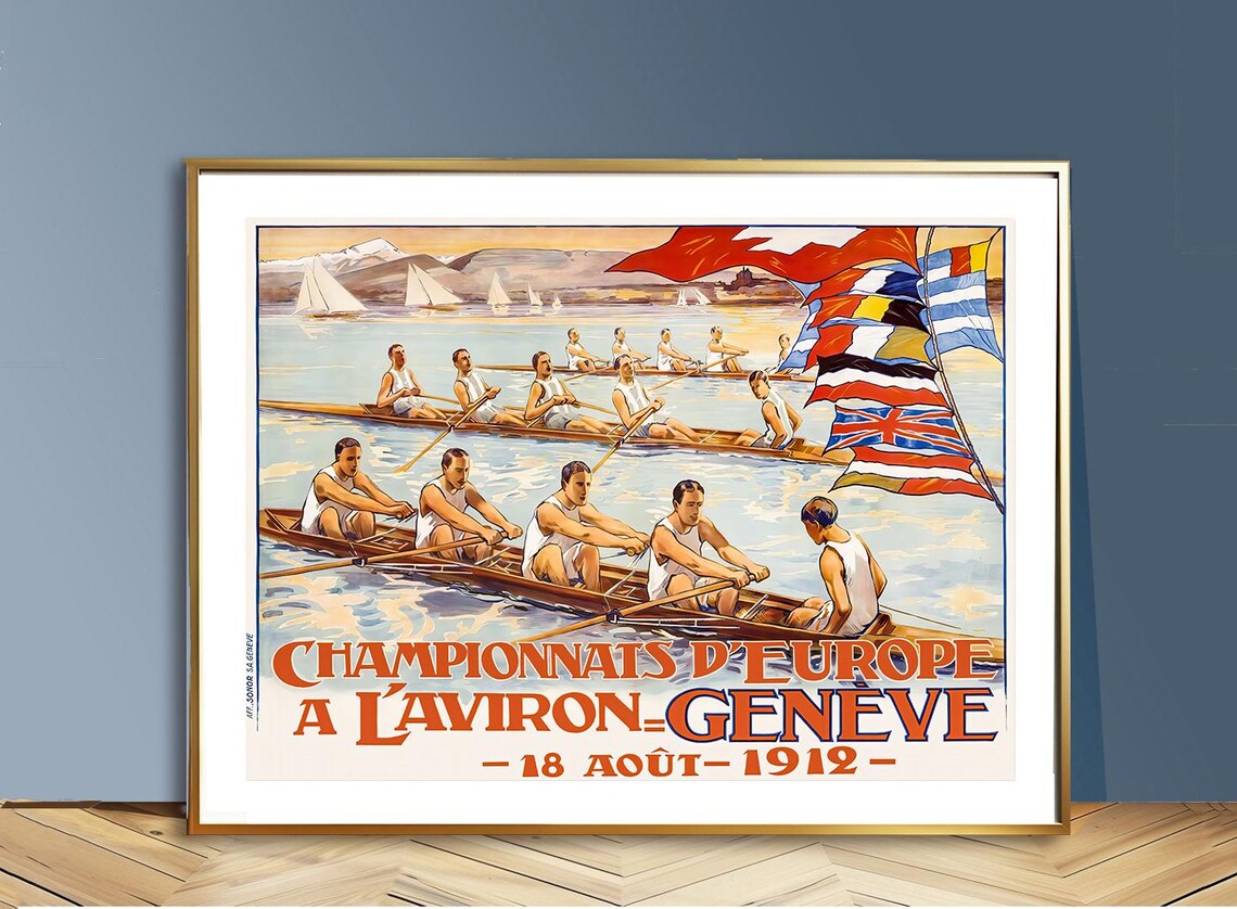Geneva 1912 Vintage Rowing Race Travel Poster